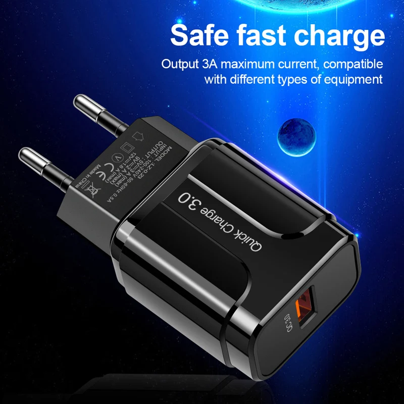 18W Charger Fast Charge QC 3.0 EU Adapter For Redmi 14 13 12 10C 13R 12R Note 8 Pro 9 9T 10 Poco M3 C40 Usb Type C Cable