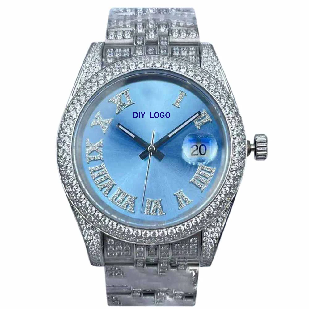 Customized LogoElegant 41mm men's automatic watch, diamond watch with Roman numeral mechanical movement, men's gift