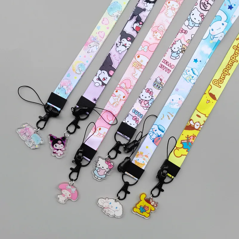 

Sanrio Mobile Phone Lanyard Cartoon Kuromi Neck Pendant Wide Flat Braided Belt Card Sleeve Personality Creative Niche Name Tag