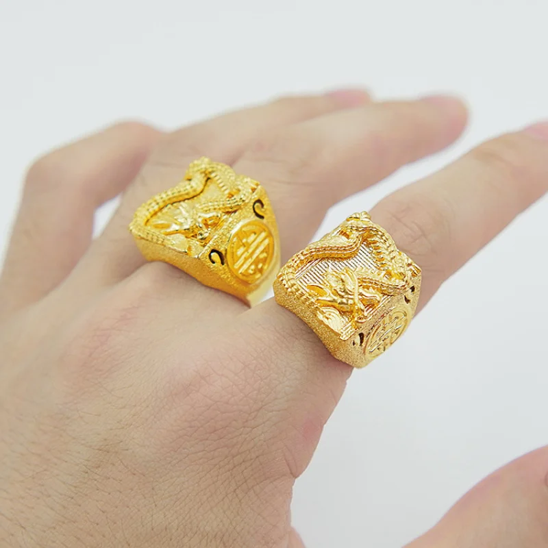 Men'S Double-Layer Dragon Ring Opening Design 24K Real Yellow Gold 999 Luxurious And Domineering Jewelry