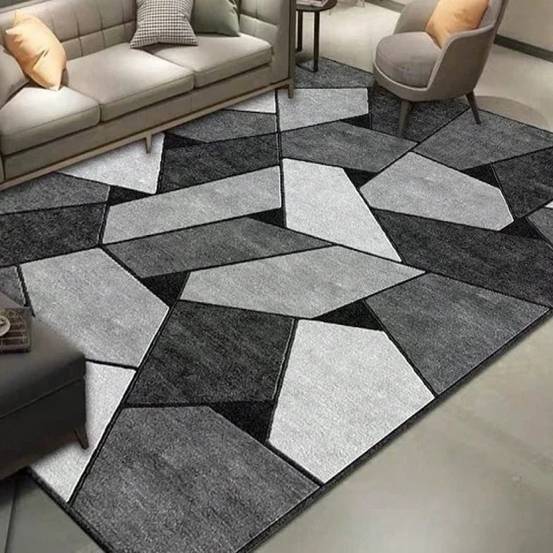 1 PCS Printed Gray Geometric Durable Non-Slip Mat Living Room Sofa Carpet Home Decor Bedroom Hallway Carpet