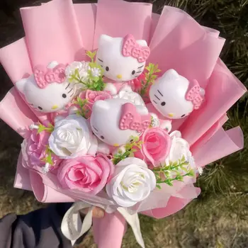 Ramo de Hello Kitty hecho a mano de dibujos animados, muñecos de peluche creativos, regalos de graduación de Navidad y San Valentín para niñas