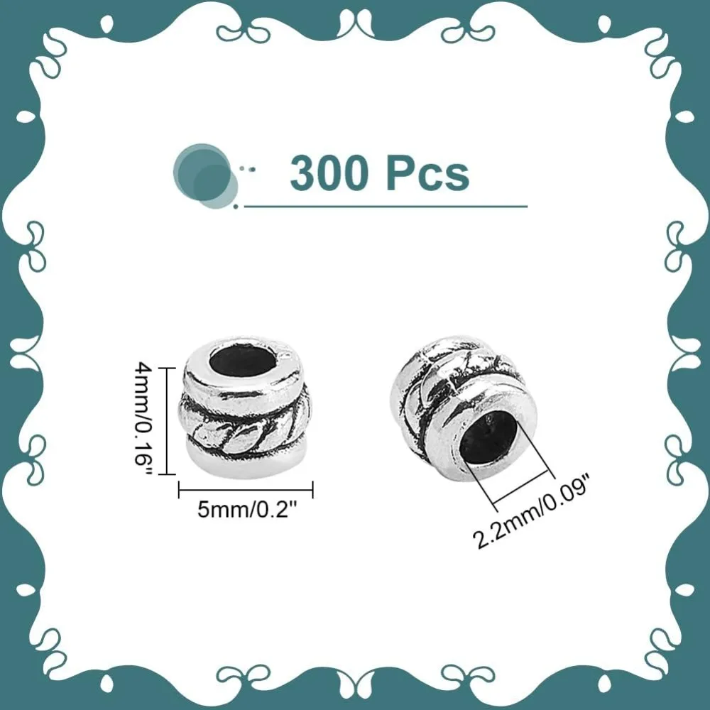 300pcs Tube Spacer Beads Tibetan Beads Alloy Antique Silver Beads Column Jewelry Spacers Loose for Bracelet Necklace kit Kit