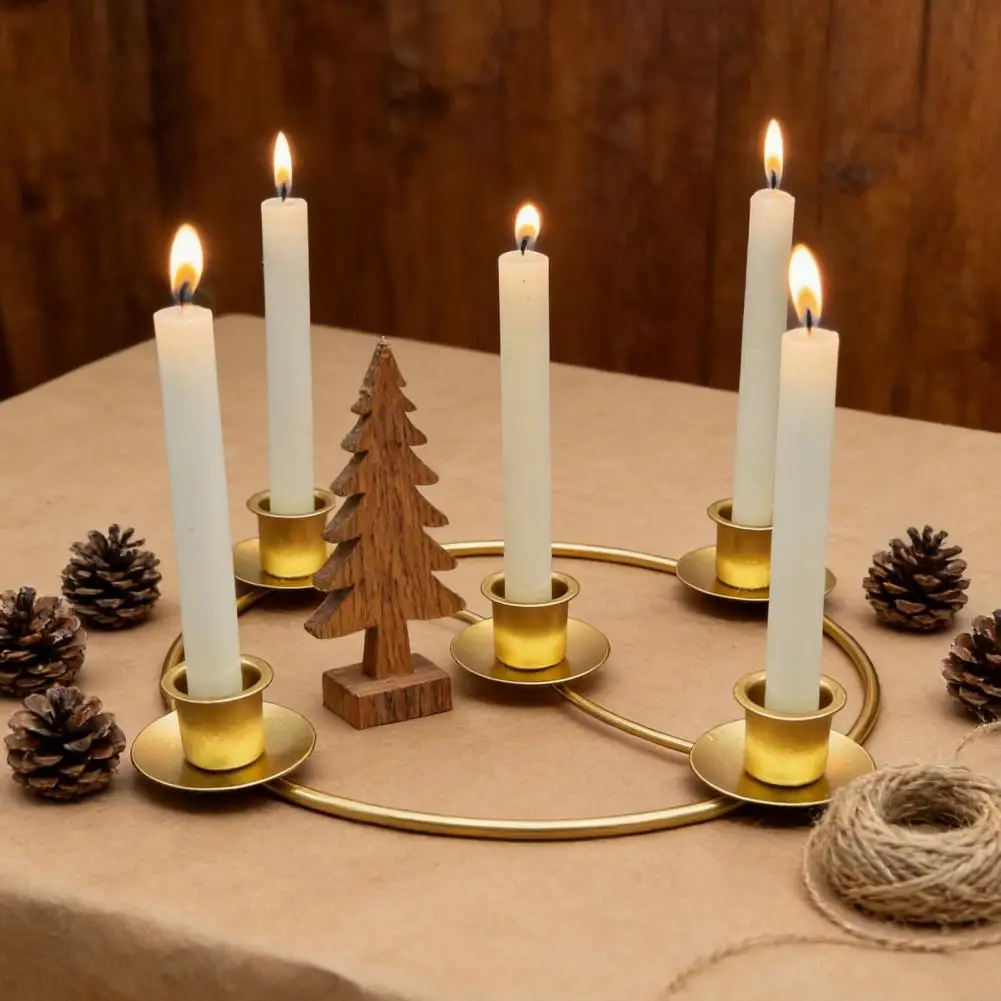 حامل شموع معدني مجيء إكليل شمعة حامل عيد الميلاد شمعة حلقة حامل ل 4/5 شموع مستدقة الذهب معدن مجيء إكليل الدائري #3