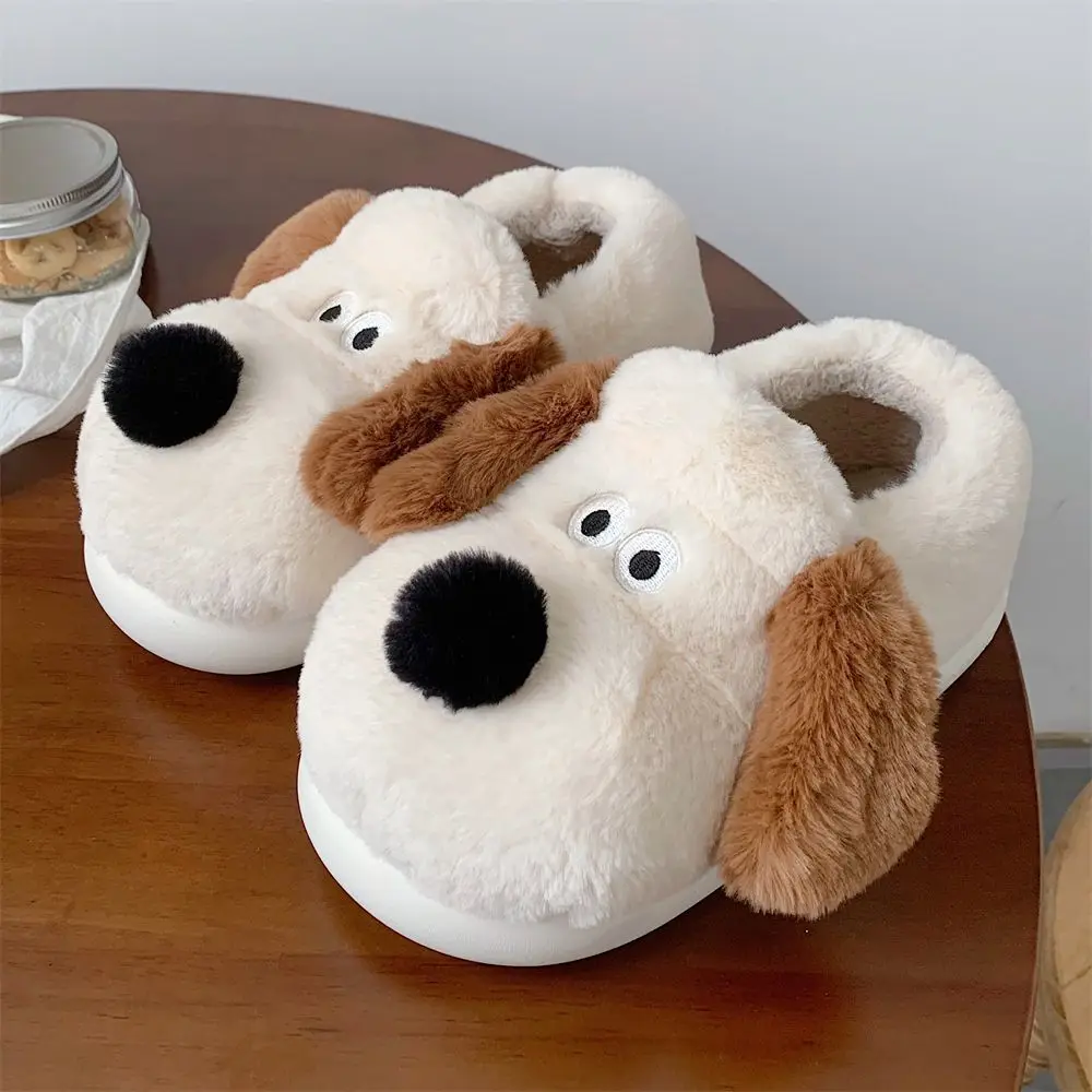 Size36-45 Hug Dog Slippers Girls Fluffy Warm Slide Slipper Female Cuddle Animal Flat Shoes 2022 Ins Hot Thick Furry Slippers