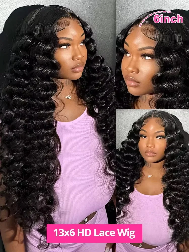 40 Inch Loose Deep Wave 13x4 13x6 HD Transparent Human Hair Wig 300 Density Brazilian Water Curly Nature Wave Lace Frontal Wigs