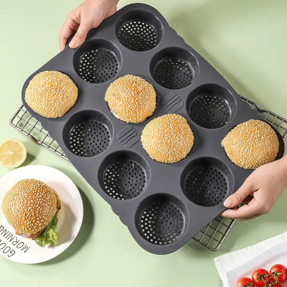 

Non-Stick Hamburger Bread Baking Mold Heat Resistant Food Grade Silicone Hamburger Bun Mold Easy To Release Porous Design