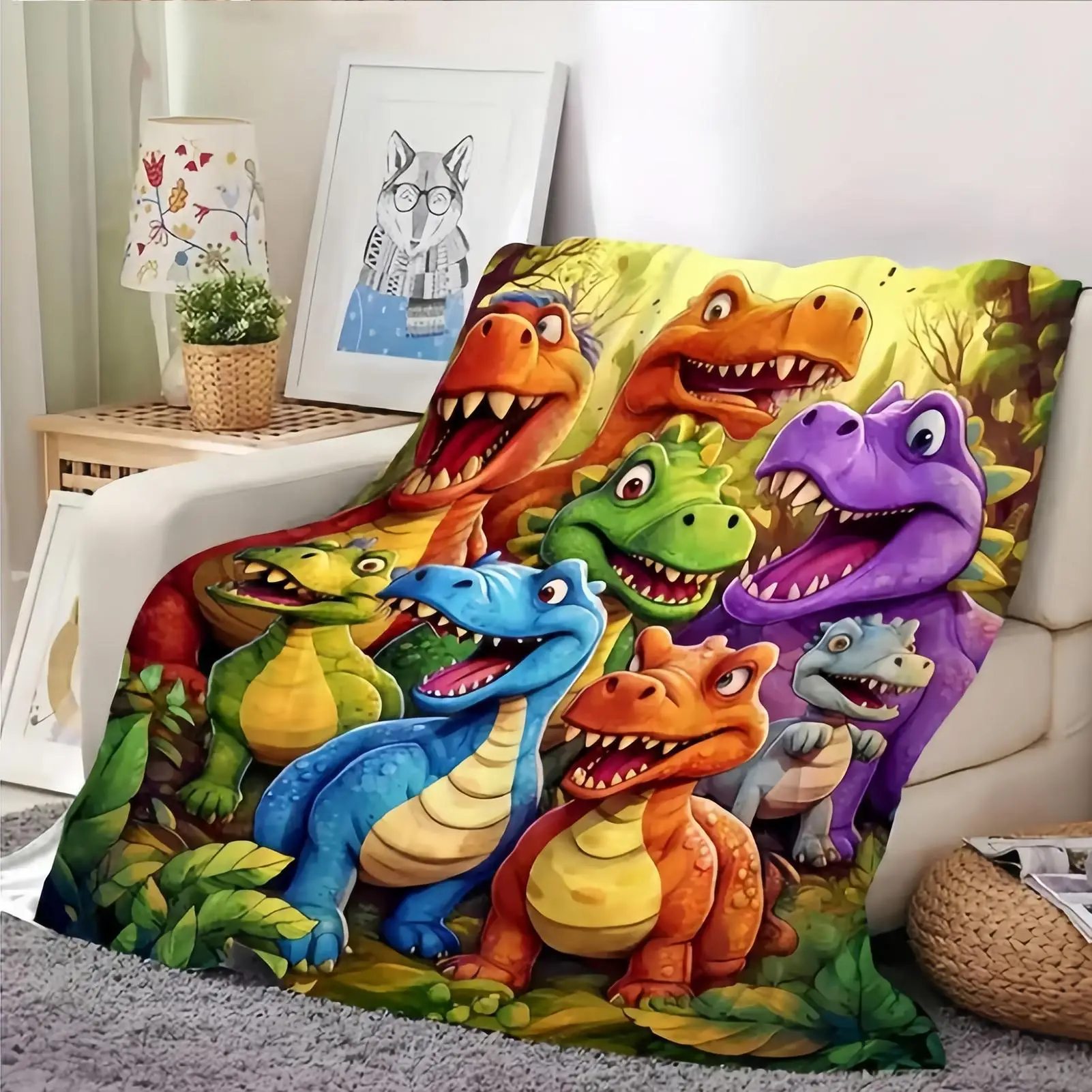 

winter blanket for kids Cute Cartoon dinosaur pattern flannel blanket Microfiber colorful chubby dinosaur Bed Blanket kids gifts