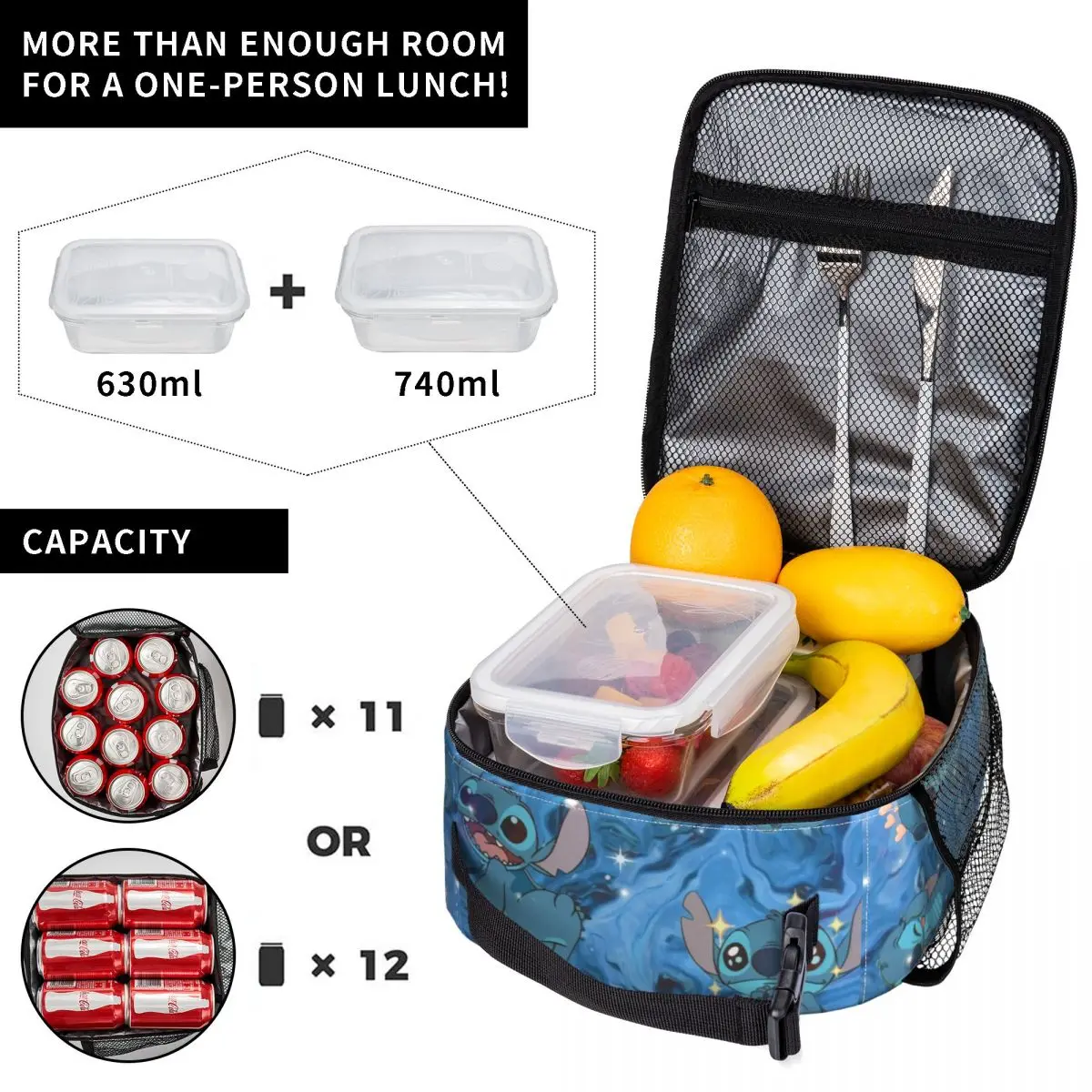 Benutzer definierte Stich Herz Cartoon isolierte Lunch-Taschen für Camping Reise Essen wasserdicht Kühler Thermal Bento Box Frauen Kinder