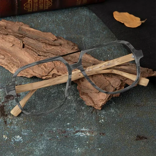 Imagen 2 del producto IEYECK, monturas de gafas Retro de madera para hombres, gafas graduadas de gran tamaño, montura de gafas de piloto, montura de gafas ópticas para miopía 6108