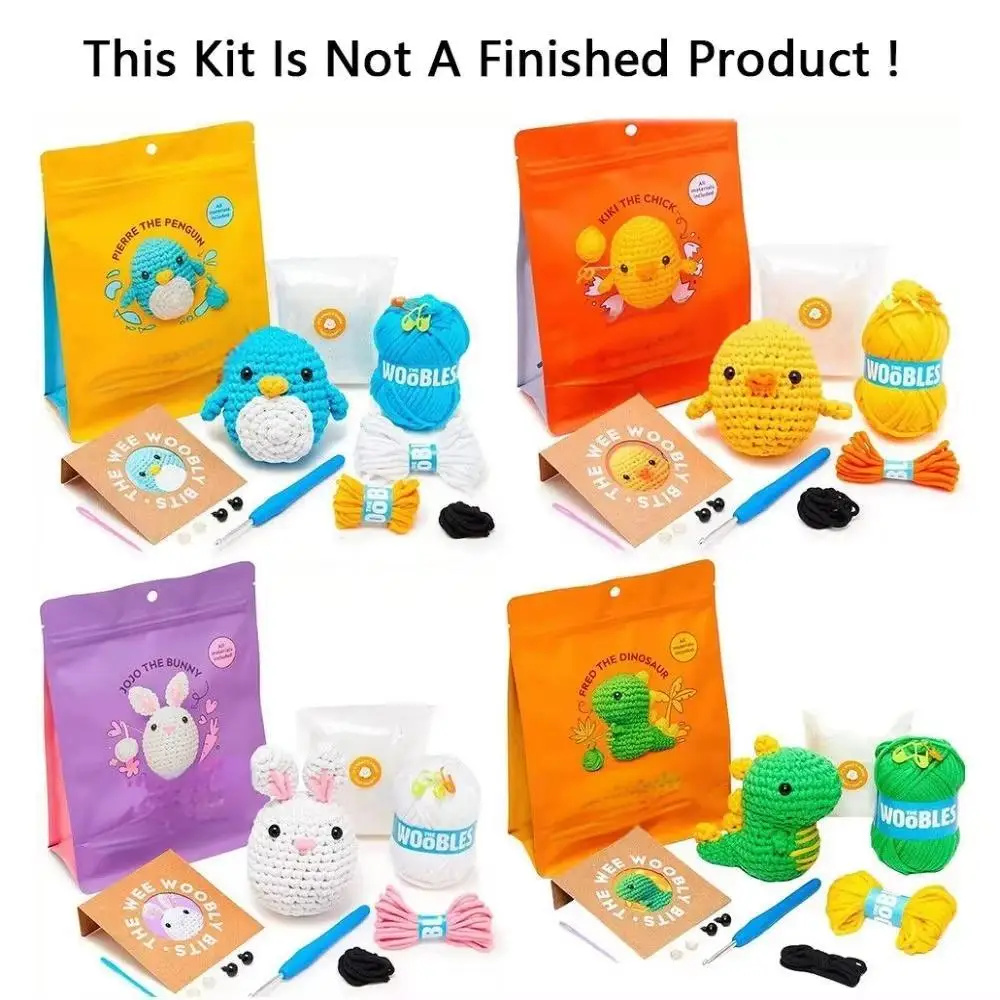 

Kids Beginner Crochet Kit Cotton Knitting Yarn Thread Needles Hook Knit Tool Set Animal DIY Craft for Beginners