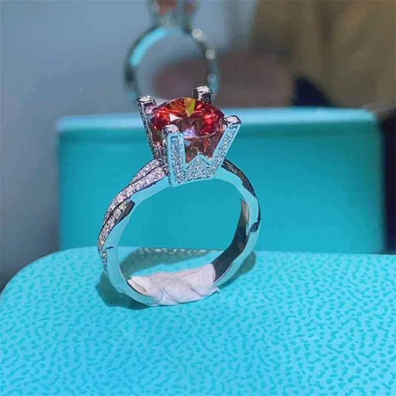 SACE GEMS GRA Certified D Color 2ct Moissanite Ring 925 Sterling Silver Plated with 18k White Gold Ring for Women Fine Jewelry