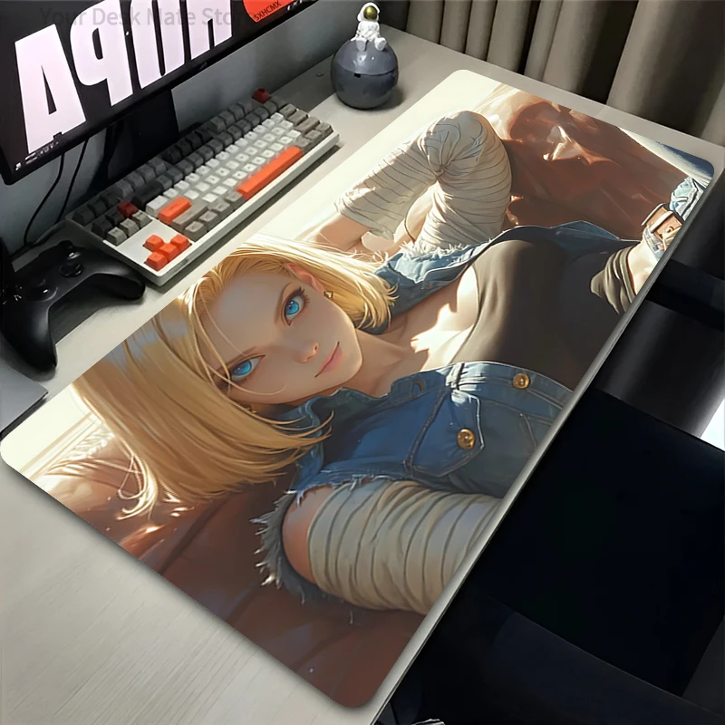 

Большой коврик для мыши Dragon Ball Android 18, игровой коврик для мыши с изображением аниме-девушки, настольный коврик для офиса, игровые аксессуары для ПК, противоскользящий резиновый коврик для мыши
