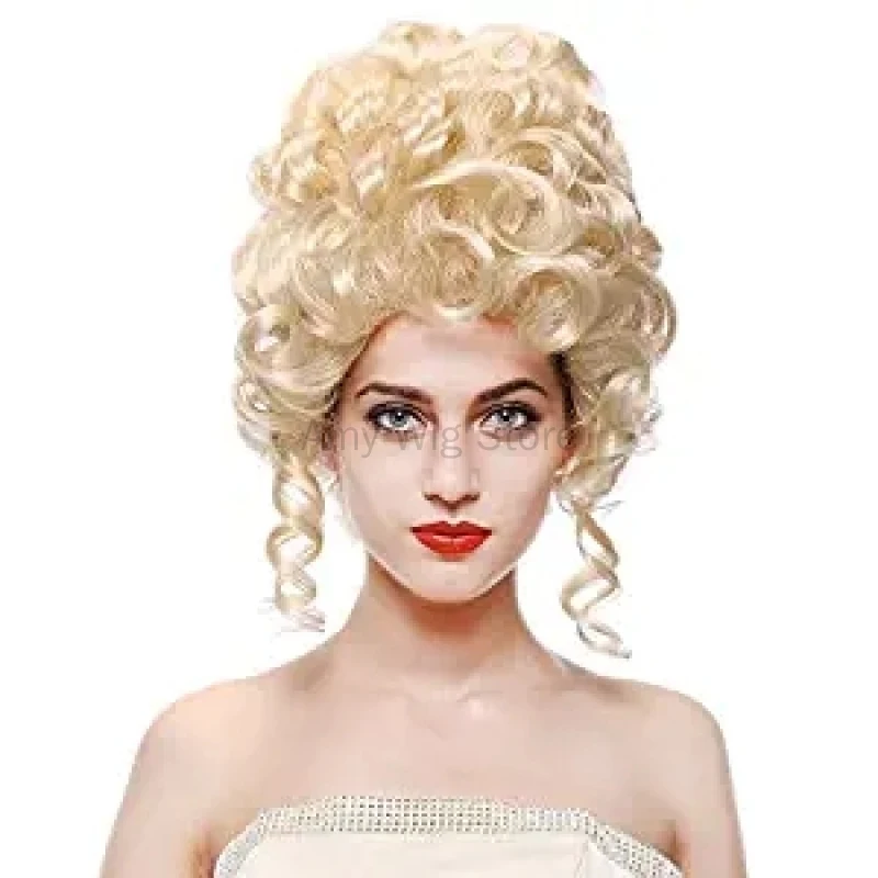 Retro Vintage peruka wysoki ula peruka blond Curl perwersyjne długie dla kobiet kostium królowej na imprezę Cosplay włosy barokowy xviii wieku peruka