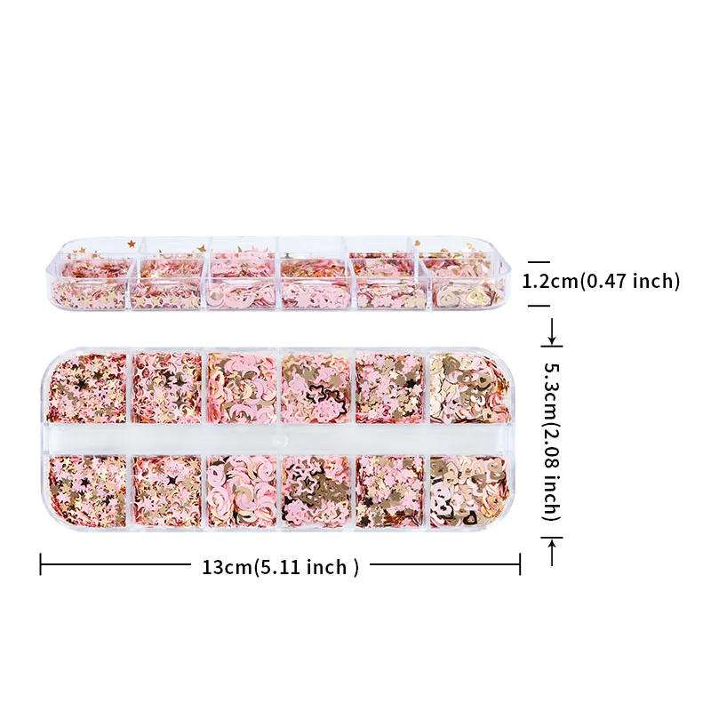 하이브리드 모양 핑크 네일 아트 스팽글 매화 플레이크 장식, 달 별 네일 디자인 용품 액세서리, DIY 소재