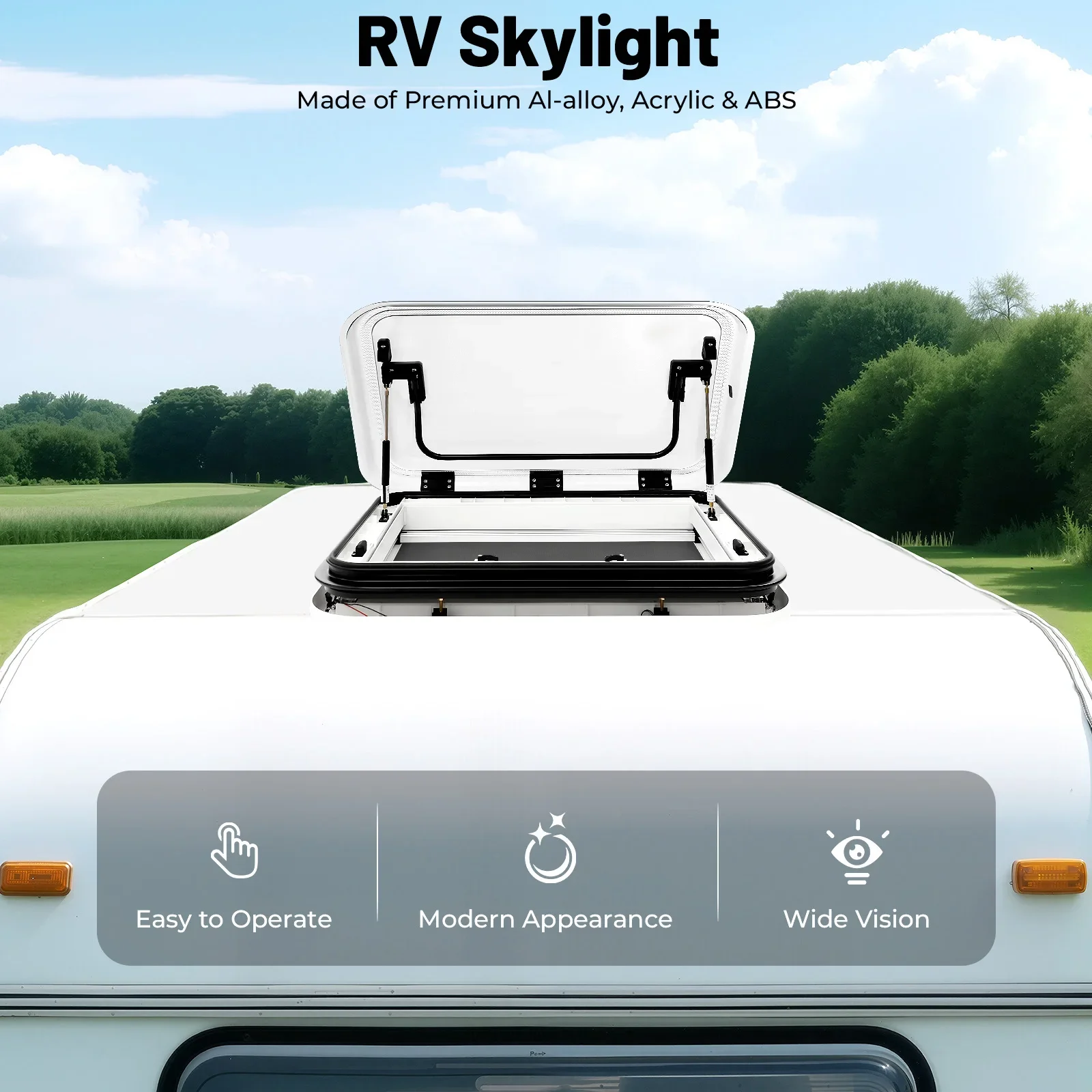 

RV Skylight Window with LED Light Lighting and Blinds, RV Window Skylight RV Roof Vent Hatch Top, Trailer RV Camper Window LED S