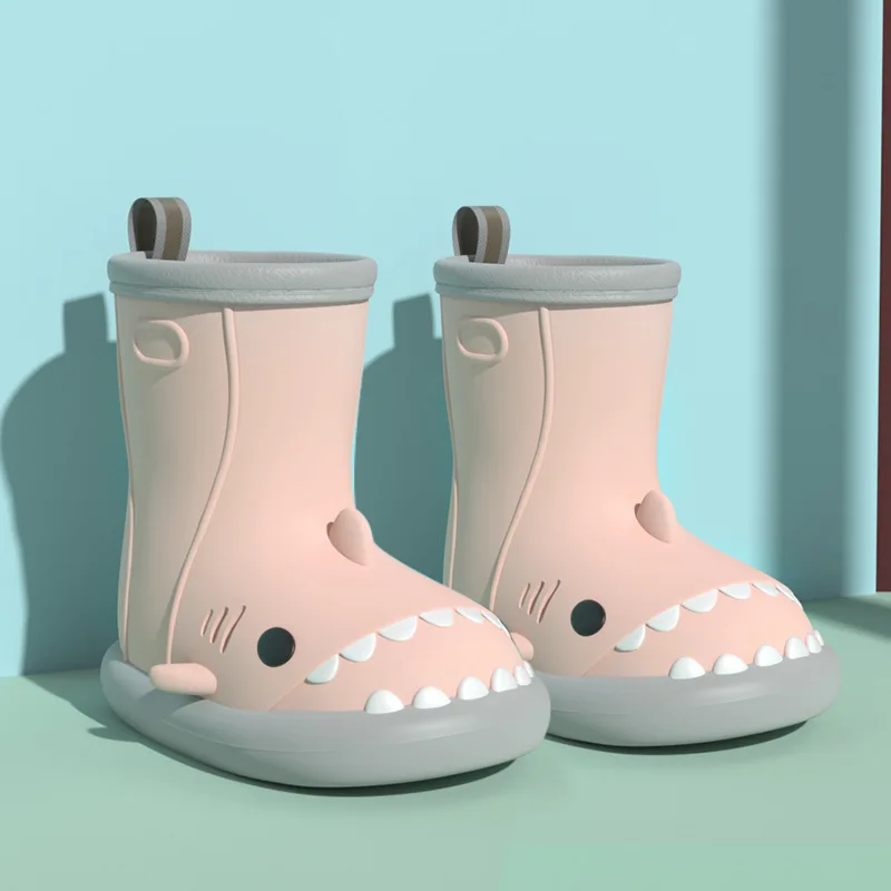 

Children Short Cartoon Rubber Shoes Kids New Shark Women Rain Boots Summer Waterproof Soft Soled Girls Cute Short Rain Boots
