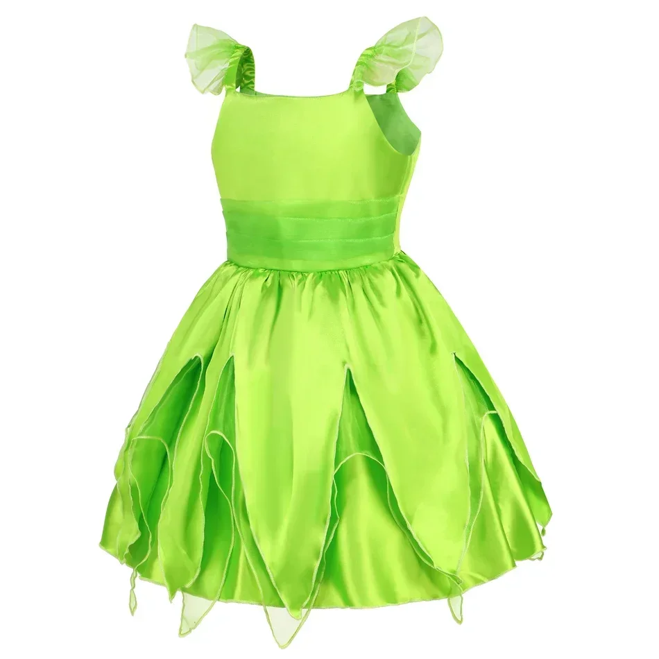 Tinker Bell Dress for Girls Princess Costume Kids Cosplay Green Flower Fairy Wings TinkerBell Carnival Party Birthday Clothes