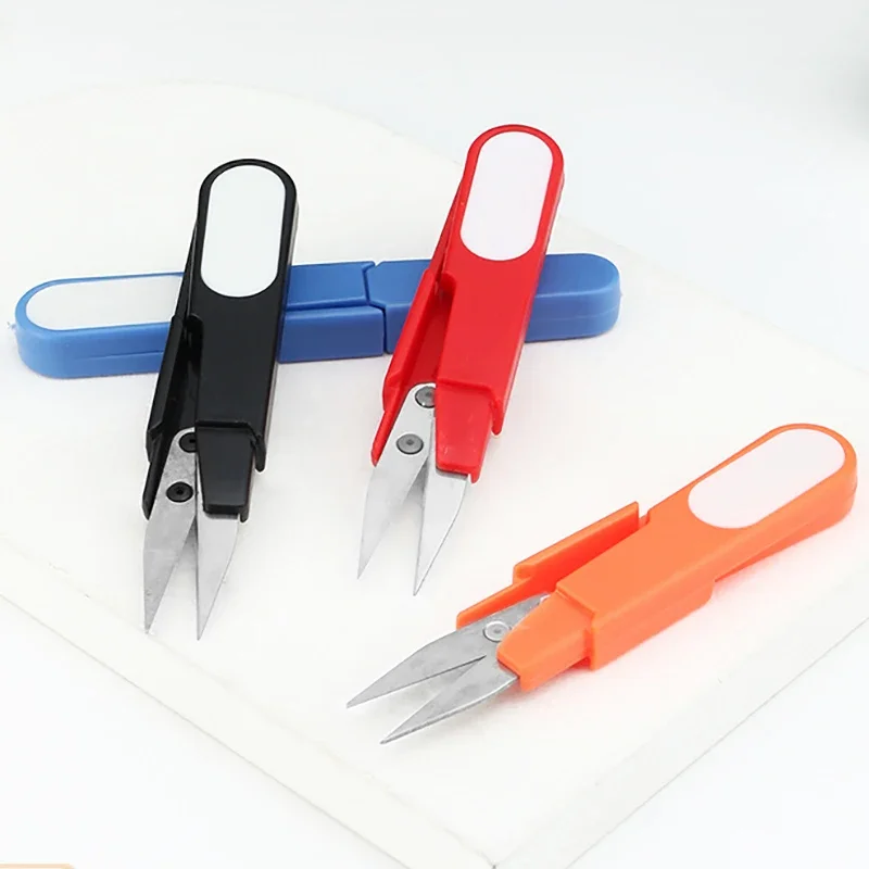 1PCS U-shaped Fish Use Scissors with Cover Safety Lead Leather Scissors Stainless Steel Metal Fishing Equipment