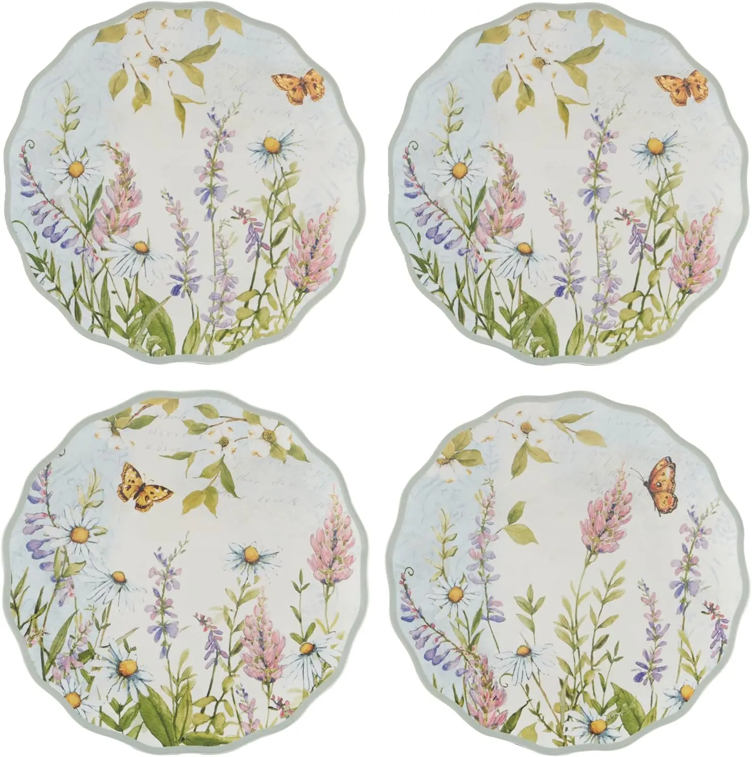 Platos de canape de Pascua de 6 pulgadas, juego de 4 – Juego de 4 con diseño caprichoso de flores silvestres y mariposas, perfectos para aperitivos, min