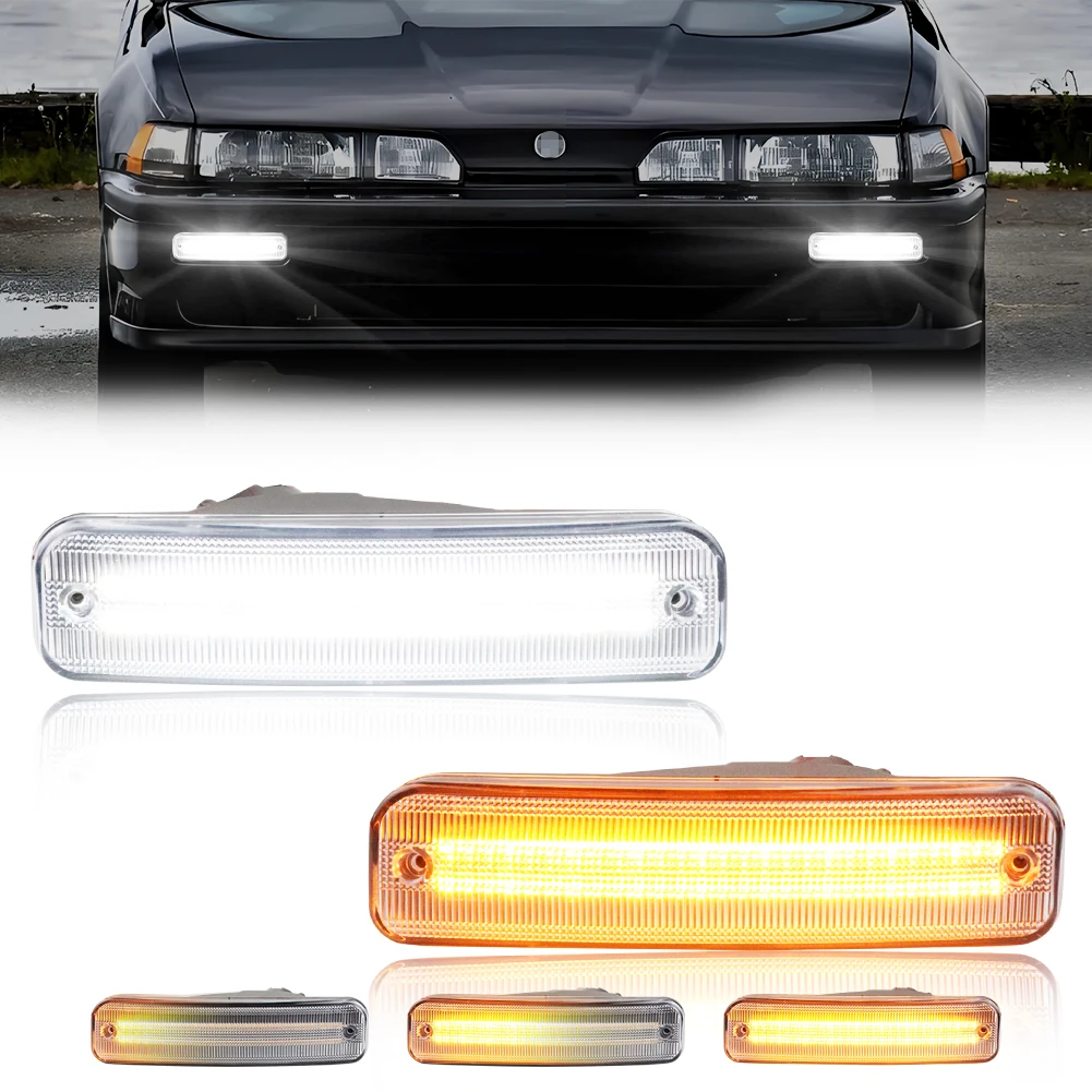 2Pcs Front Bumper DRL Light Parking Light Turn Warning Light Turn Signal Light W/Switchback  LED For 1990-1991 Acura Integra