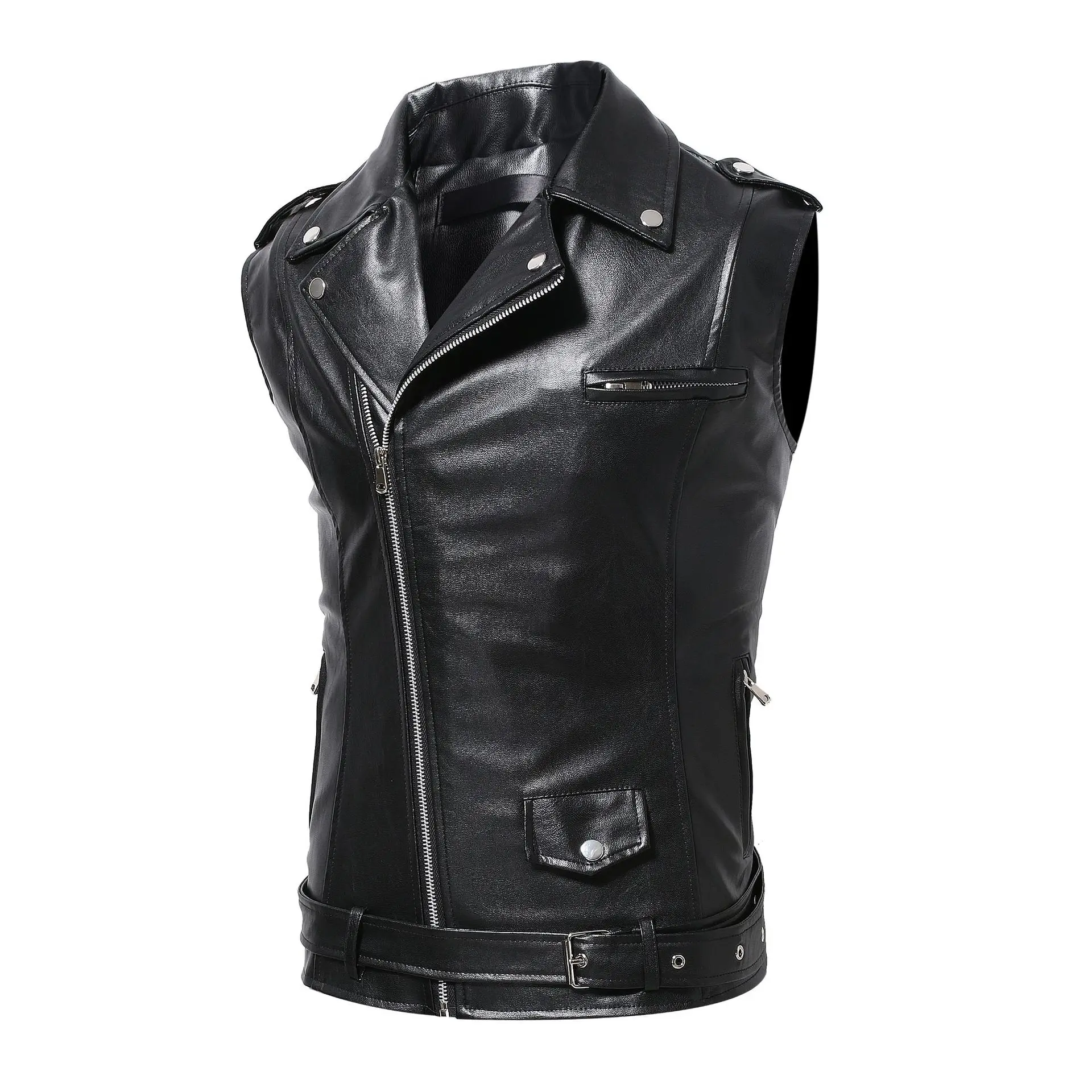 

2023 Fashion Handsome Leather Vest Black Handsome Fashion Slim Fit Vest Comfortable Jacket Men