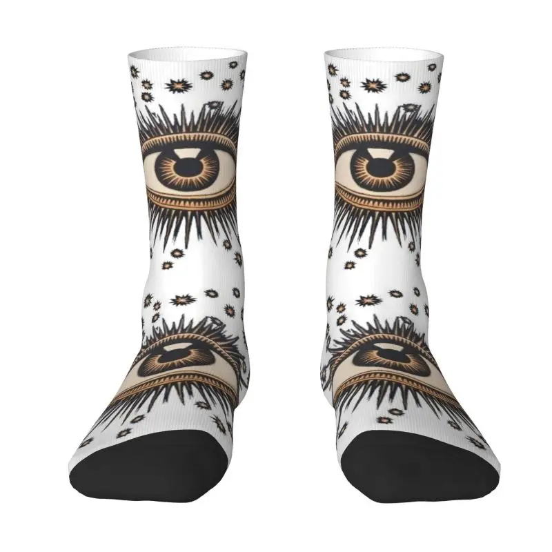 Cute Printing Vintage Turkish Evil Eye Socks for Women Men Stretch Summer Autumn Winter Nazar Amulet Pattern Boho Crew Socks