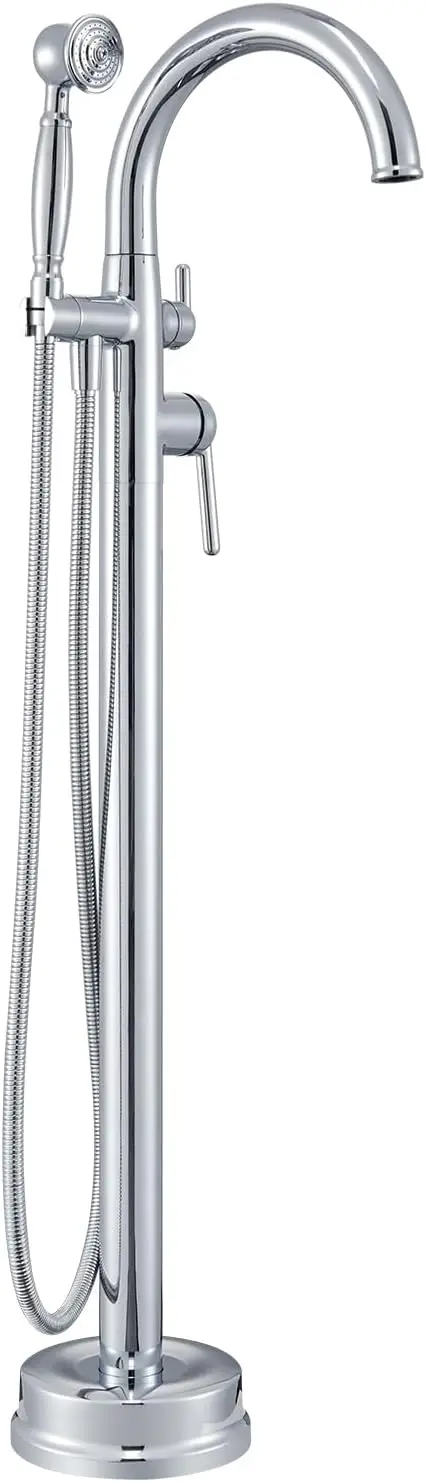 

Freestanding Bathtub Faucet Brass High Flow Soaker Tub with Vintage Handheld Sprayer Polished Chrome