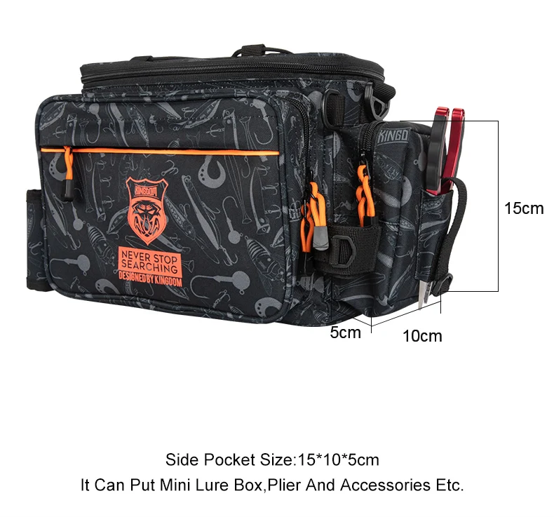 Kingdom Multifunktionale Angelgerät-Tasche, 44 x 21 x 22 cm, 1000D-Nylon, wasserdicht, große Kapazität, Outdoor-Sport, Angeln, Umhängetasche – Detail 5