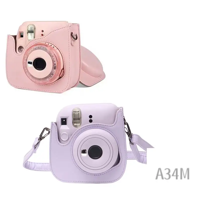 حقيبة كاميرا A34M لكاميرا Fujifilm MINI12 الصغيرة مع حزام كتف من جلد البولي يوريثان حقيبة غطاء سيليكون ناعم