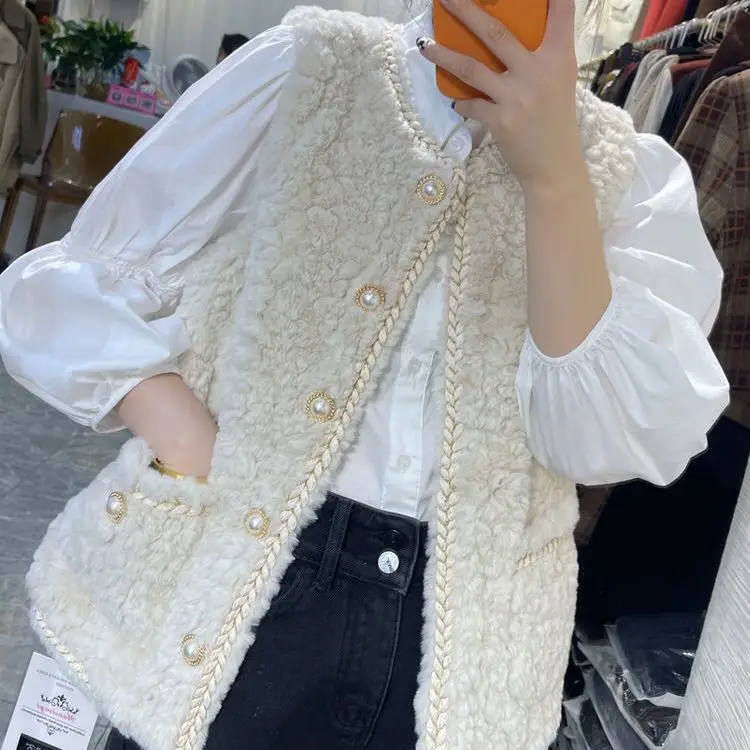 

Small Fragrance Lamb Fur Vest Female 2024 Autumn and Winter New Korean Chic All-match Waistcoat Temperament All-match Fur Tops