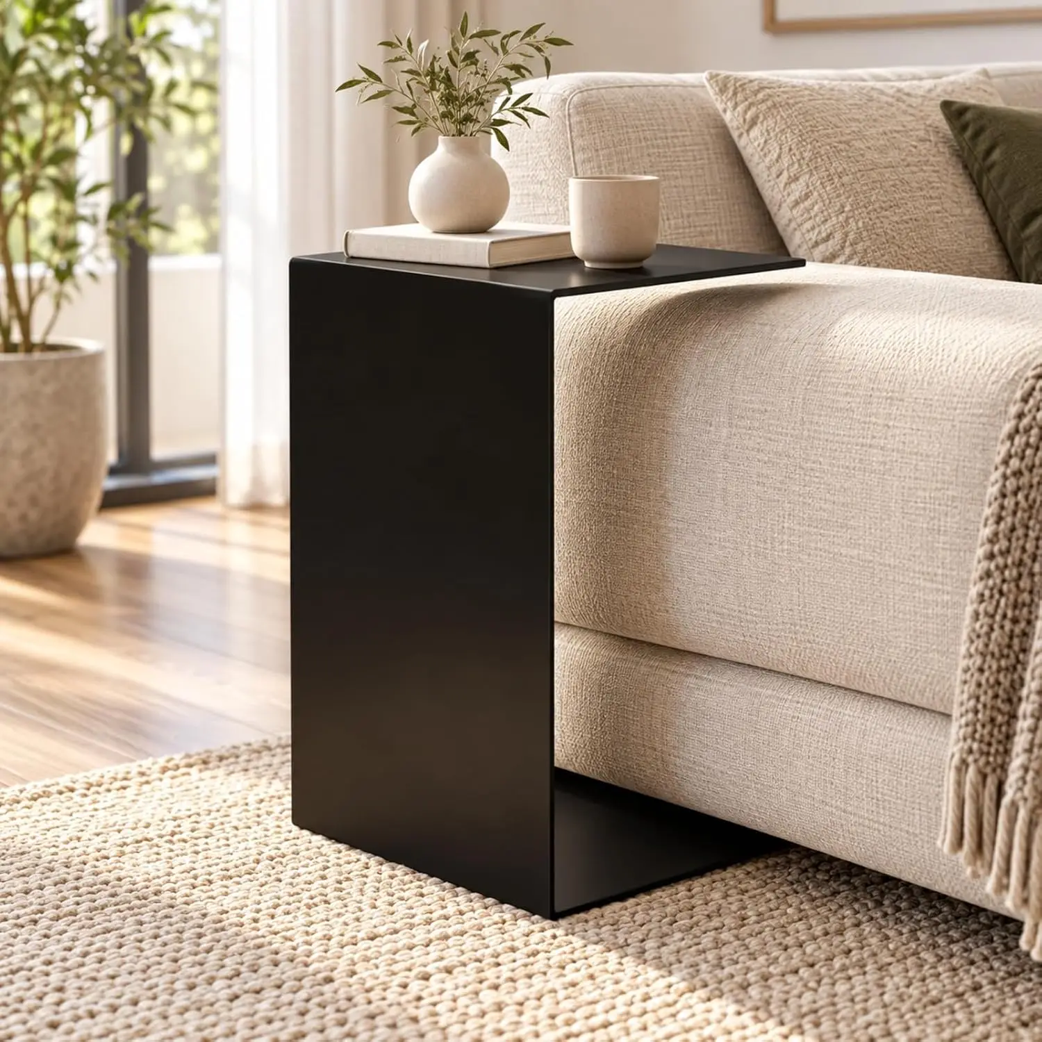 C‑Shaped Side End Table, Space‑Saving Snack Drink Holder for Sofa Bedroom Living Room, Iron Metal Frame, Multi‑Colour Modern Min