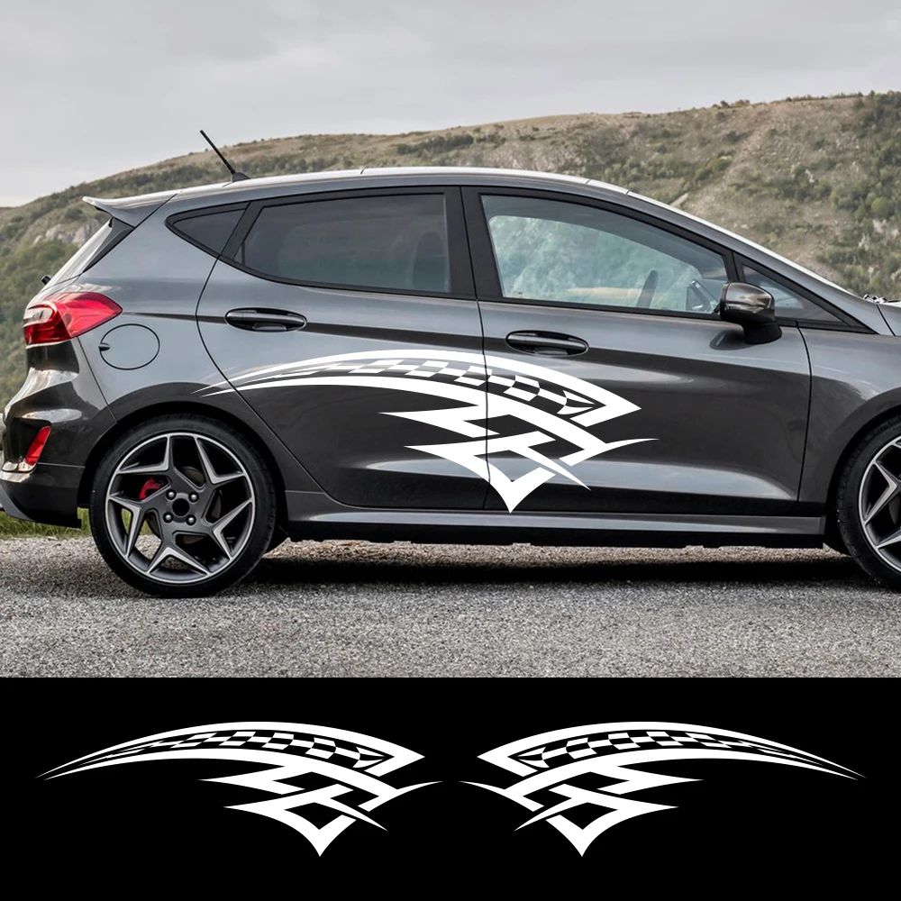 For Ford Fiesta MK6 MK8 B3 B479 Racing Checkered Flag Side Car Sticker PVC Vinyl Decal Sport Graphic Auto Decoration Sticker