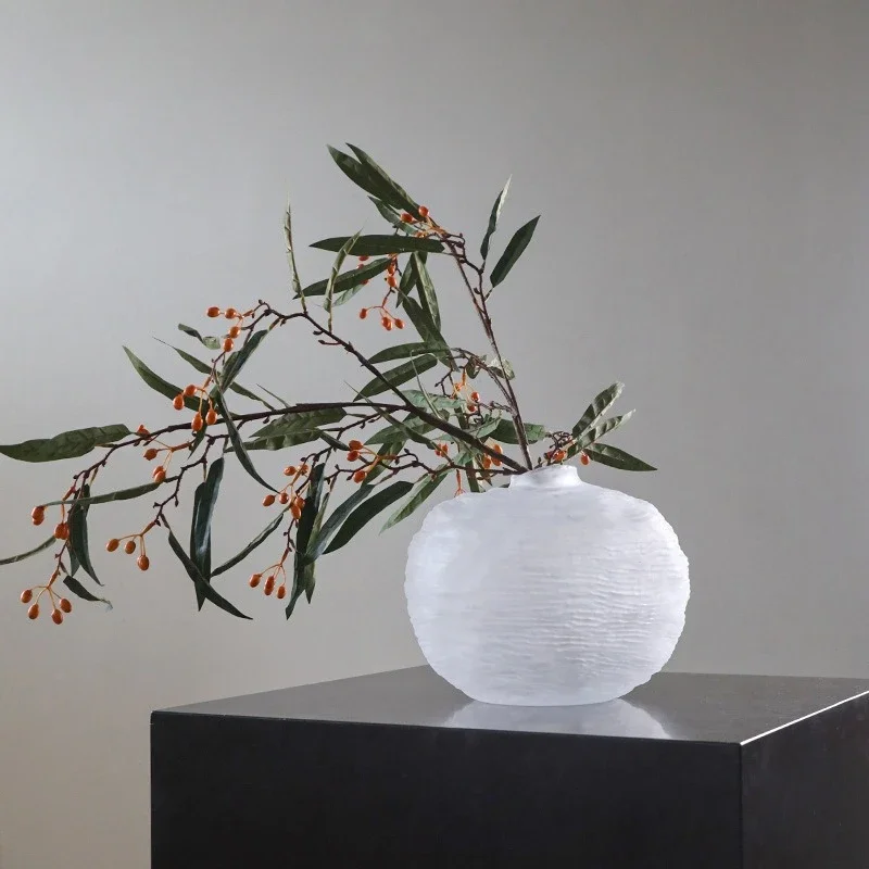 *Yd^ White Frosted Glass Vase Manual Irregular Pleats Flower Vase Hydroponics Terrarium Flower Arrangement Home Decoration