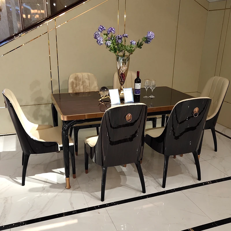 

Light Luxury Dining Table Unique Wooden Waterproof 4 Chairs Restaurant Tables Modern Space Saving Mesas De Comedor Furniture