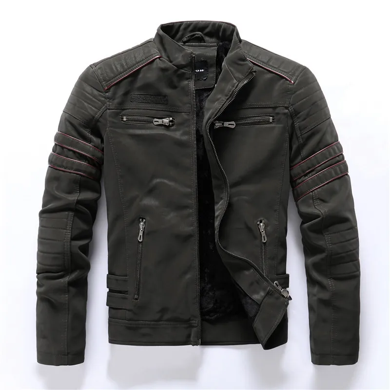 

Men Coat Casual Motorcycle Leather Jacket Fashion Embroidered Stand Collar PU Coat Faux Leather Jackets Mens Clothing Streetwear
