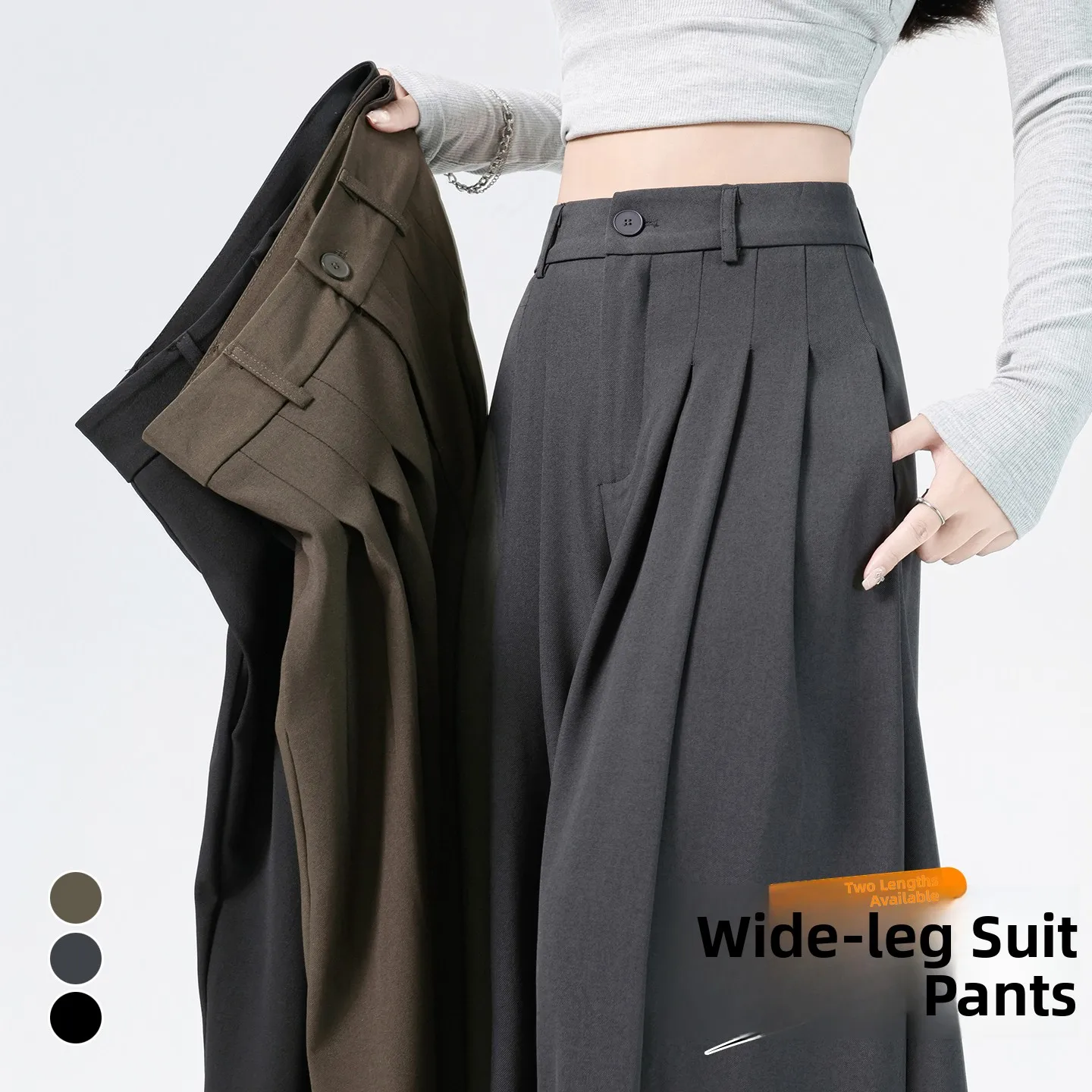 Black High Waist Draped Pleated Wide Leg Suit Pants Women's Autumn New Style Long Pants Cover Hip Floor Length Korean Style