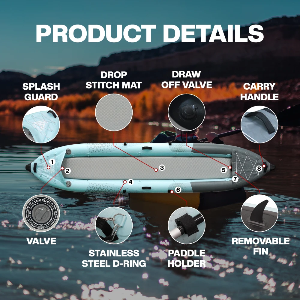 Blue Inflatable Foldable  Kayak 3 Person