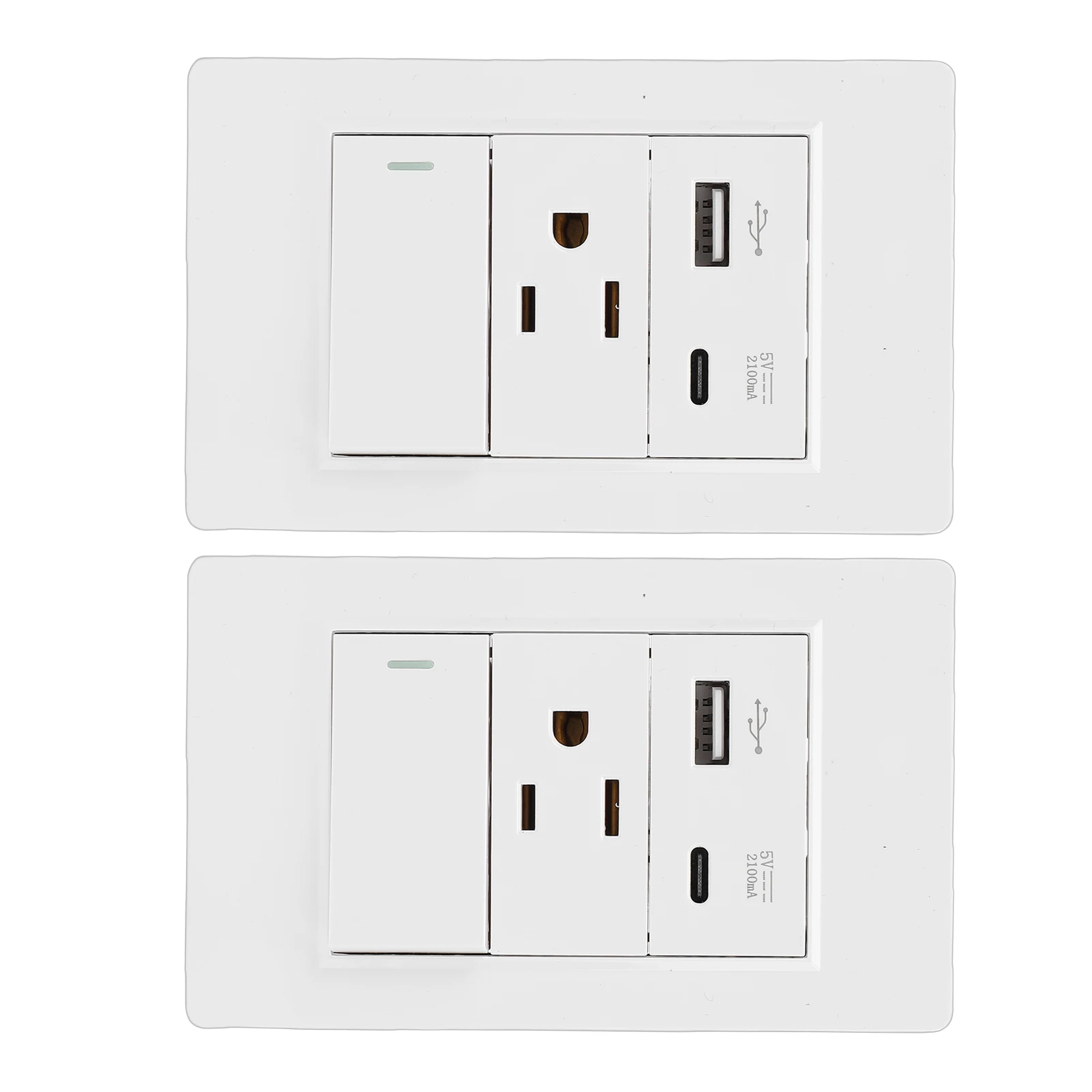 

Настенная розетка с одним выключателем, 15А, 3-контактная, с USB Type-C 10W и портом 2.1A, настенный разъем