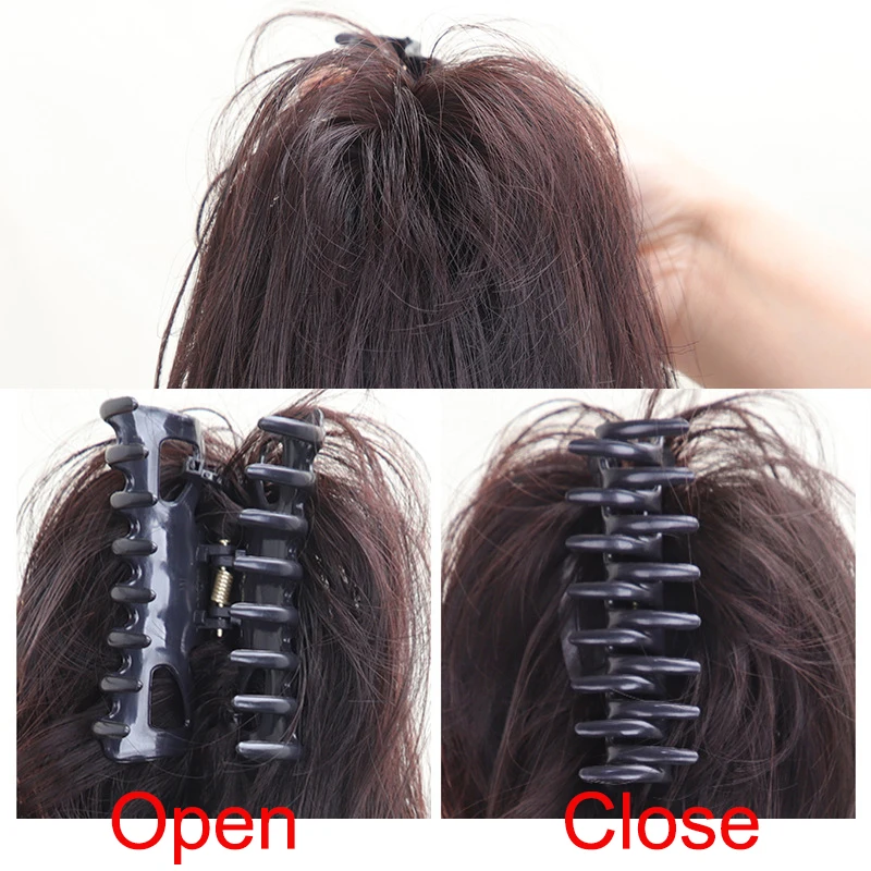 Coleta Sintética de 12 Pulgadas con Clip de Cangrejo para Cabello Corto Rizado para Mujer en Negro, Marrón y Rubio 5