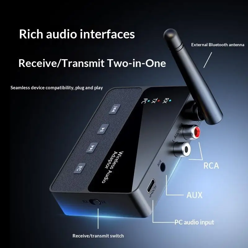 【C】1Pcs Bluetooth 6 Wireless Audio Transmitter Receiver HiFi Sound 20M Signal For Car Home TV Speaker Audio Systems