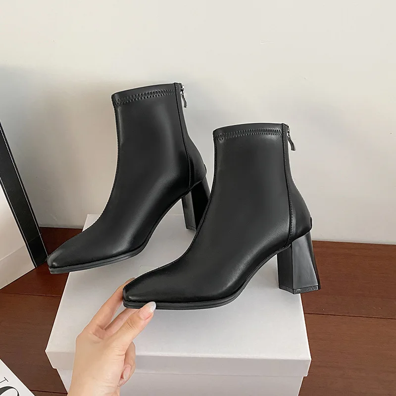 

Women's Rubber Boots Shoes Rain High Heel Leather Rome PU Hoof Women Boots High Heels Shoes Stiletto Leather Rubber Rome PU