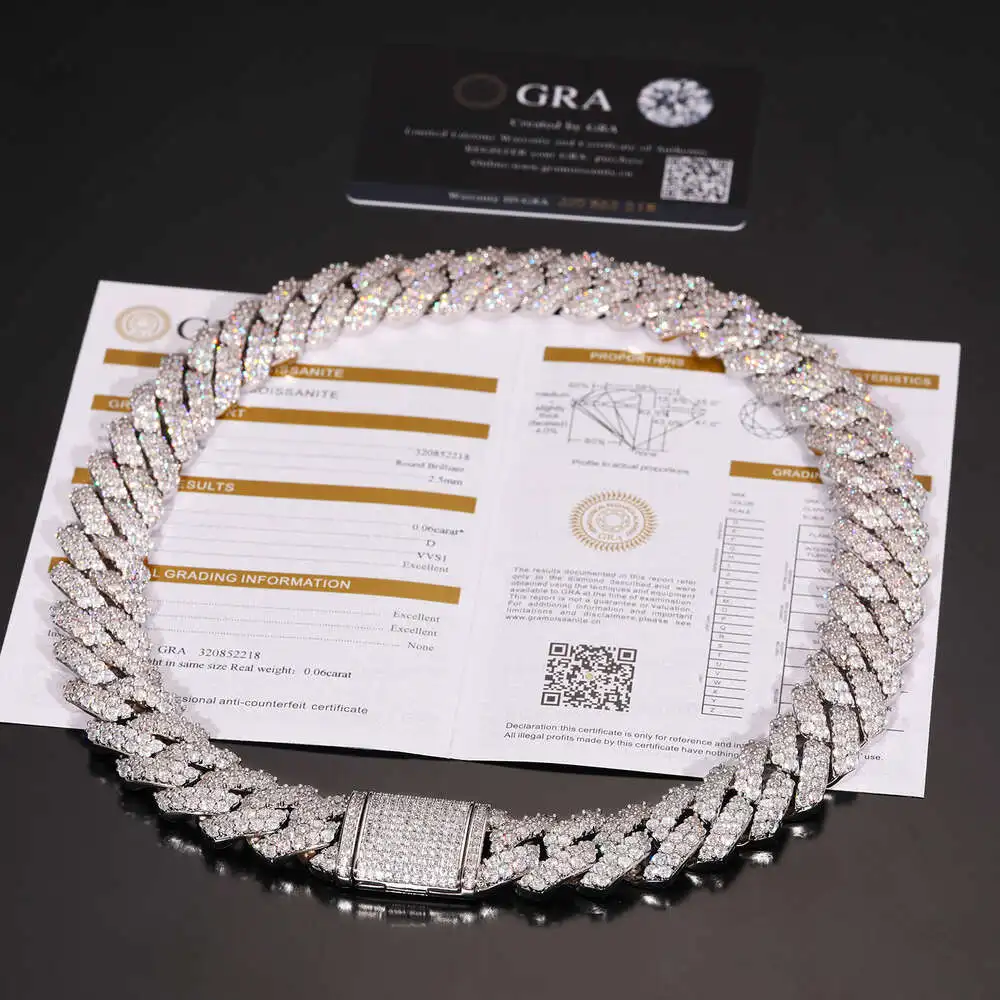 

Luxury Cubana Fine Jewelry 20 Mm 925 Sterling Silver Gold Plated Custom Moissanite Iced Out Miami Cuban Link Chain Necklace