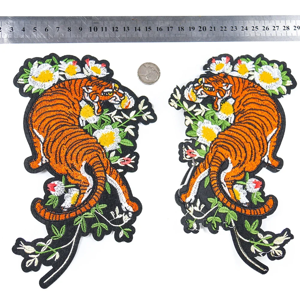 1 Pair of Tiger Flower Cloth Patch with Back Glue Embroidery Cloth Patch Iron on Embroidery Patch Accessories on Clothes