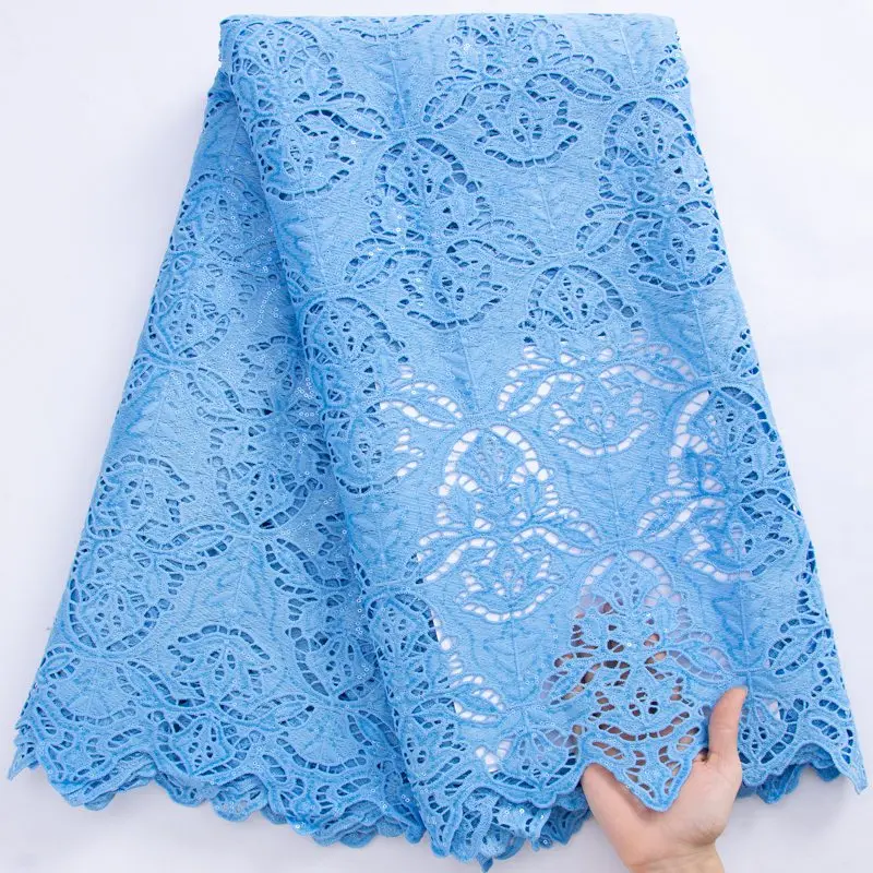 

Sky Blue African Lace Fabric High Quality Lace Material Guipure Nigerian Lace Fabric French Net Fabric For Wedding Dress S3076