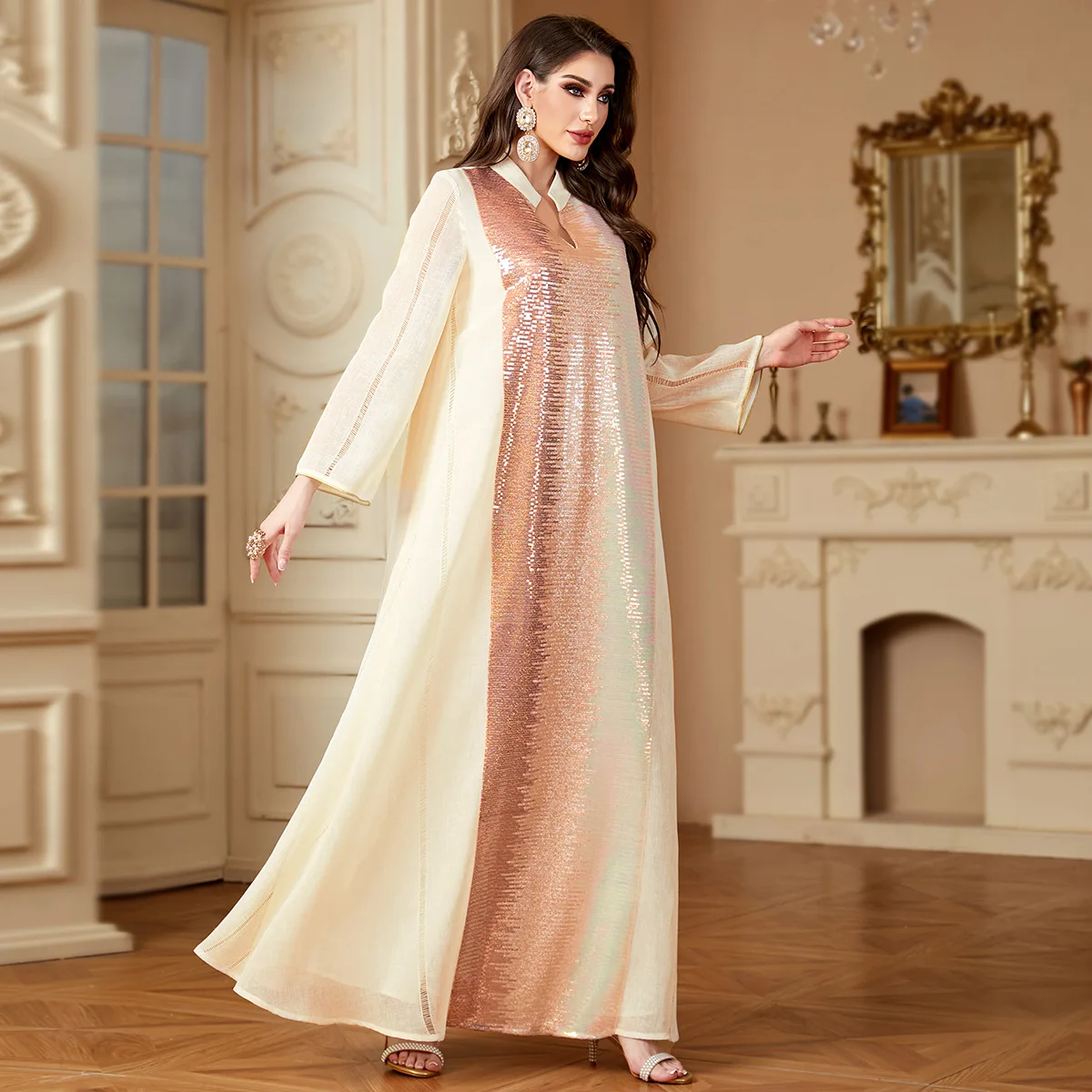 Eid Muslim Party Sequins Dress Women Ramadan Abaya Long Dresses Morocco Kaftan Vestidos Islam Dubai Modest Robe Jalabiya 2025