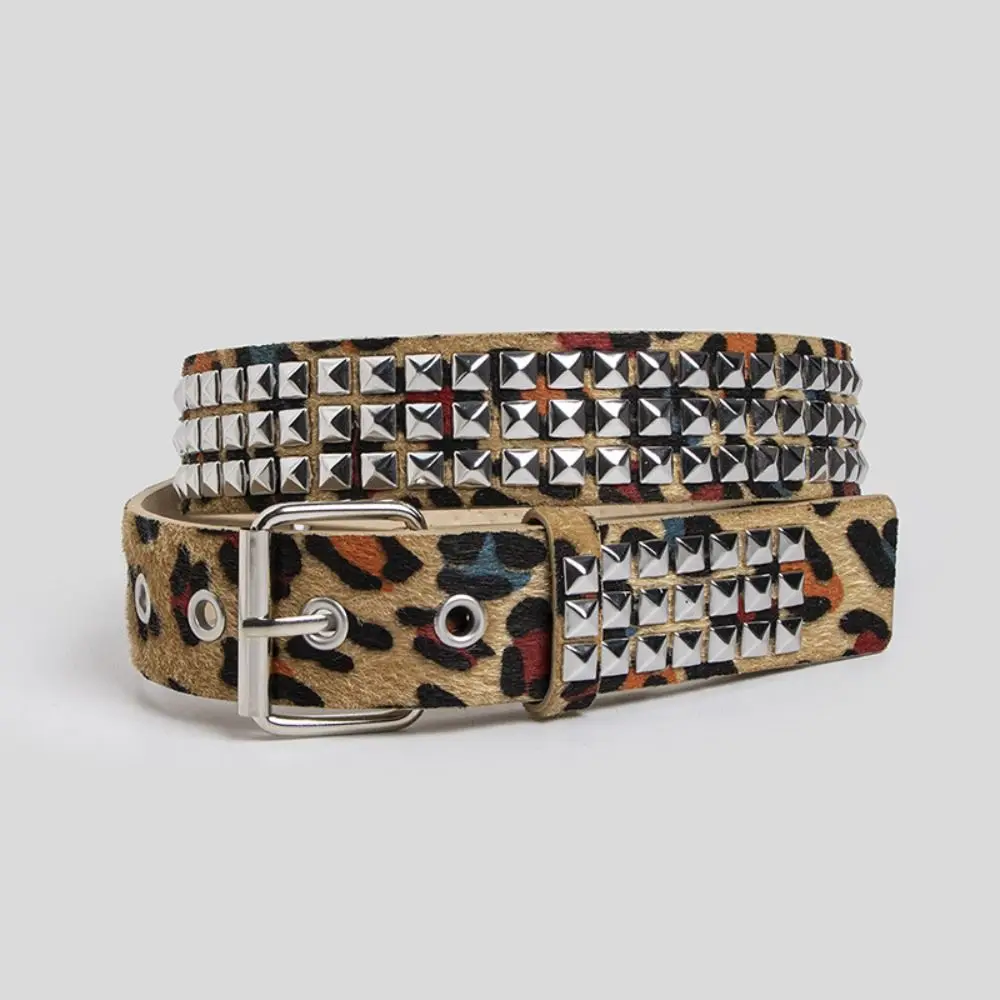Cinturón Punk informal con estampado de leopardo, correa de cintura de cuero PU, cinturones de cintura con hebilla de Metal ajustables