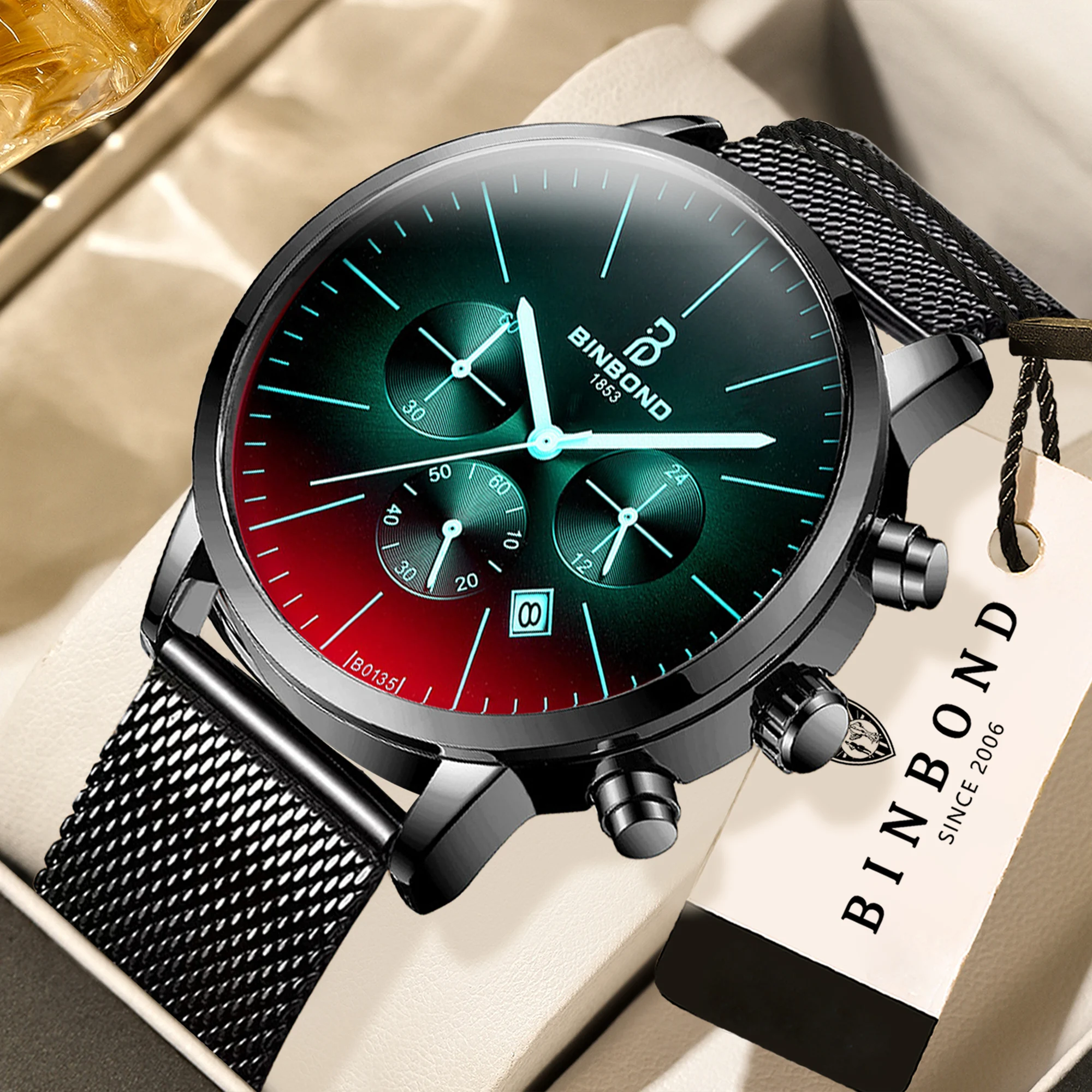BINBOND Casual Reloj Quarzuhren für Herren Luxus Leuchtende Wasserdichte Automatische Datumsanzeige Präziser Chronograph Herrenuhr Casual Reloj