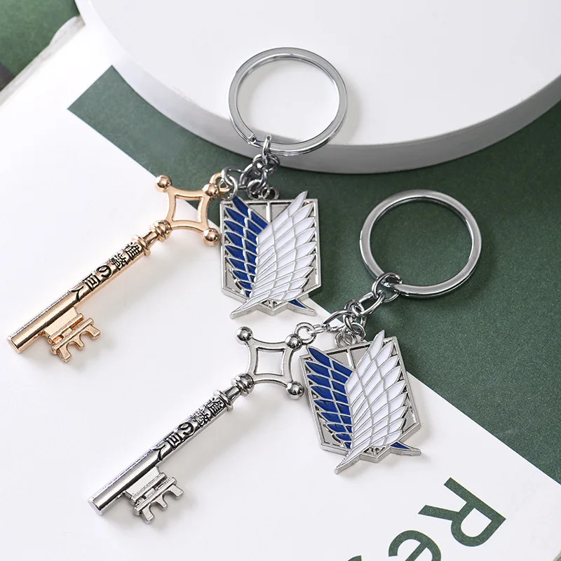 

Anime Attack On Titan Muti-pendant Key Chains For Mens Womens Eren Key Set Pendant 2/Pcs Shingeki No Kyojin Keyring Llaveros