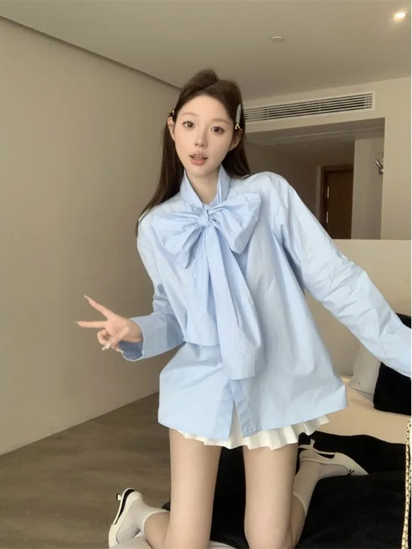 

Ele Knot Long Sve irt Women's Faionable Loose Sli Top Trendy Spring Design Straight Cut Polyester Fiber